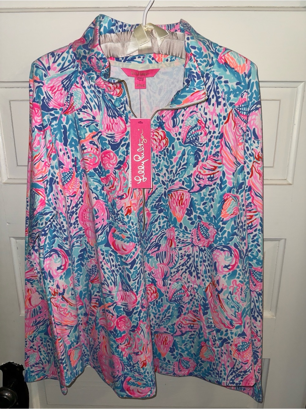 NWT Lilly Pulitzer Pink & Blue Quarter-Zip Skipper Popover XL Treasure Trove